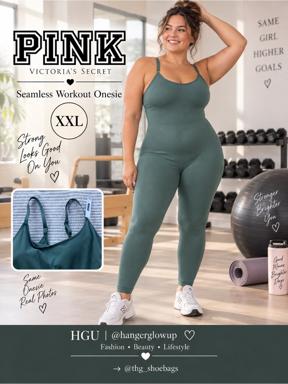 PINK Victoria’s Secret Seamless Workout Onesie Sage Green XXL NWT